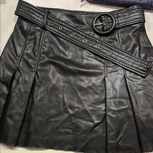 Zara Black Faux Leather Mini Skirt with Belt
